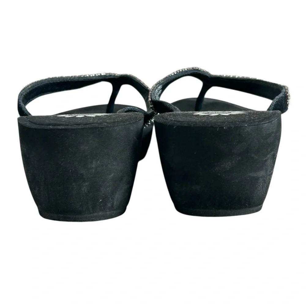 Yellow Box Black Sandals with Rhinestone Embellishments - Picture 5 of 12